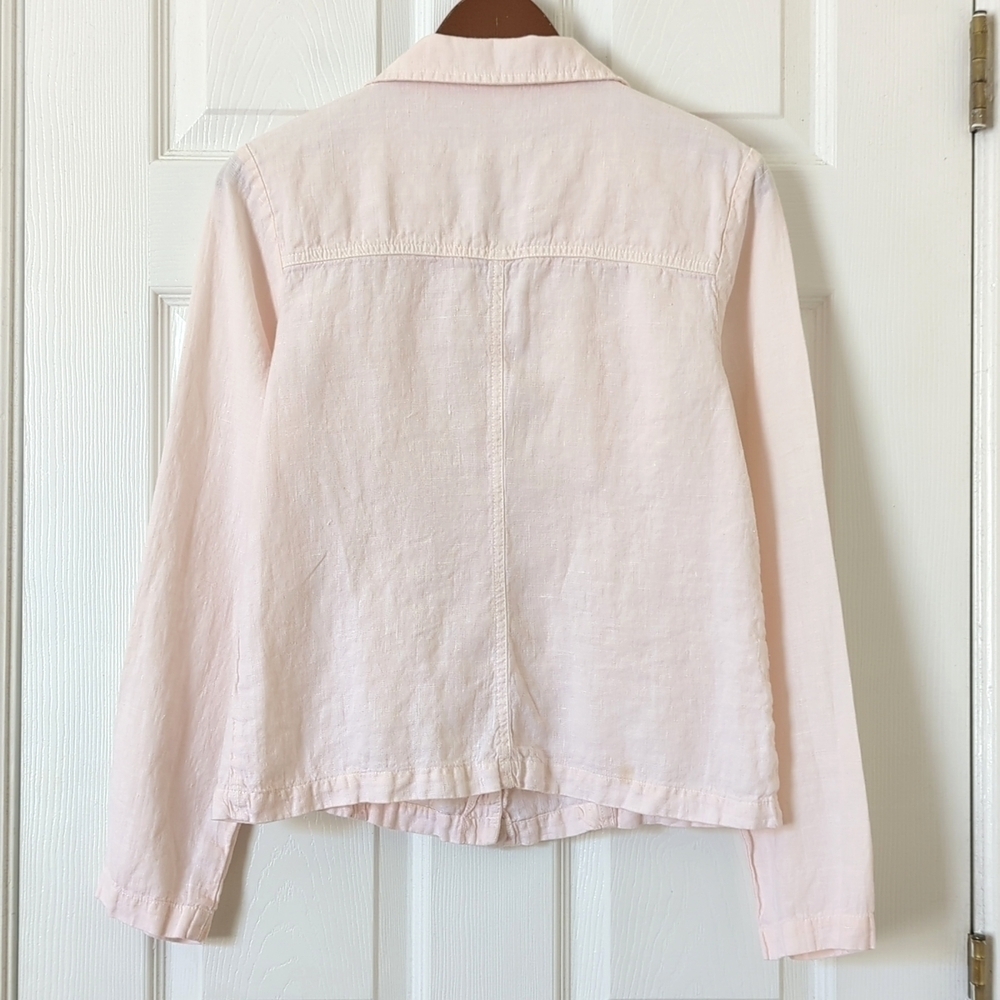 City Lights 90's Vintage 100% Linen Long Sleeve Button Down Shirt Baby Pink M - Picture 13 of 15